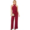 Yumi Cross Over Halter Neck Jumpsuit In Burgundy