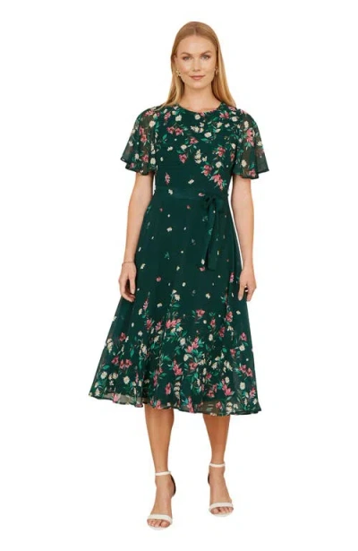 Yumi Daisy Mirror Placement Skater Dress In Green