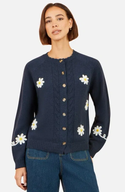 Yumi Daisy Stitch Cardigan In Blue