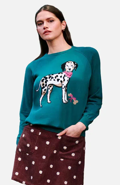 Yumi Dalmatian Intarsia Relaxed Jumper In Blue