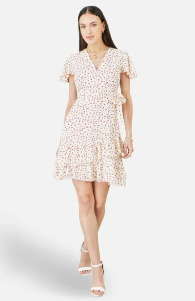 Yumi Ditsy Print Frill Wrap Dress In White