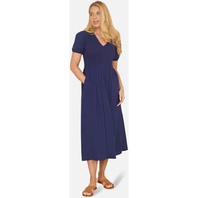 Yumi Double Cotton Ruched Midi Dress In Blue