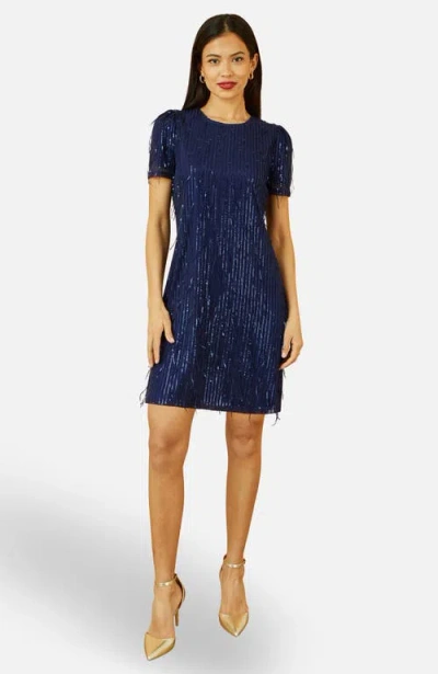 Yumi Dripping Sequin Tunic Dress In Blue