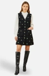 Yumi Embroidered Button Up Pinafore Dress In Multi