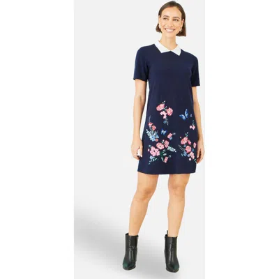 Yumi Embroidered Knitted Floral Tunic In Blue