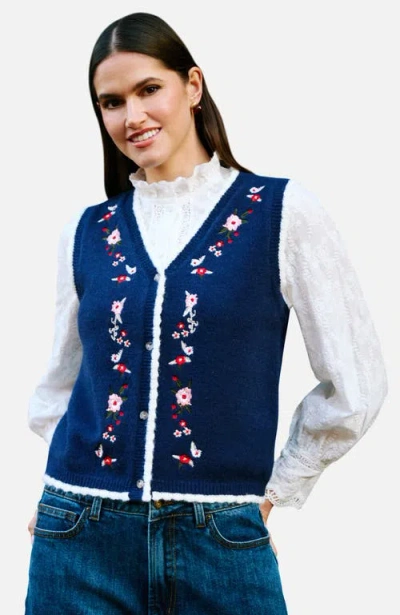 Yumi Embroidered Knitted Vest In Blue