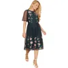 Yumi Embroidered Mesh Sleeve Prom Dress In Blue