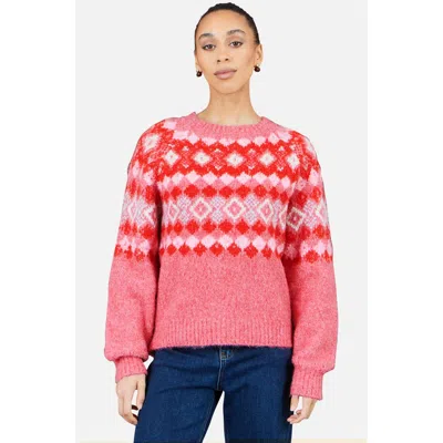 Yumi Fairisle Wool Blend Relaxed Jumper In Pink