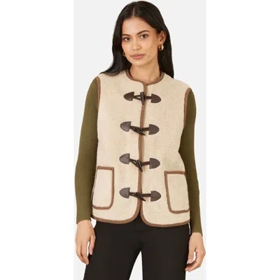 Yumi Faux Leather Button Detail Gilet In Cream