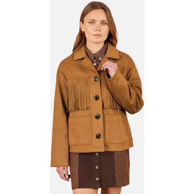 Yumi Faux Suede Fringed Tassel Jacket In Animal Print