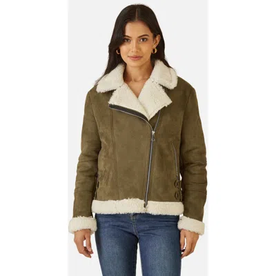 Yumi Faux Suede Shearling Biker Jacket In Multi