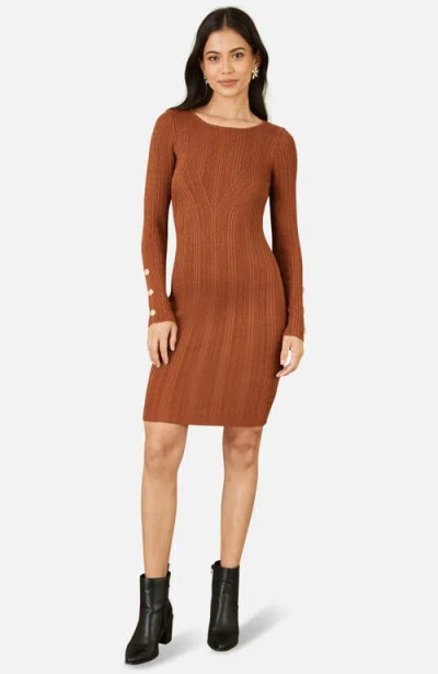 Yumi Fitted Button-detail Shimmery Midi Dress In Brown