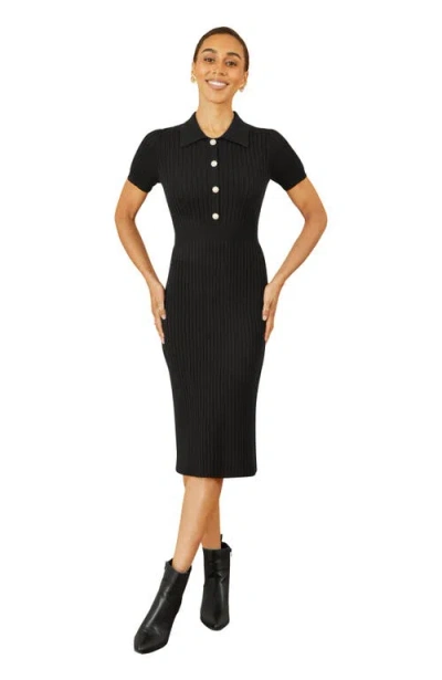 Yumi Fitted Rib Knitted Midi Dress In Black