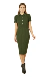 Yumi Fitted Rib Knitted Midi Dress In Green