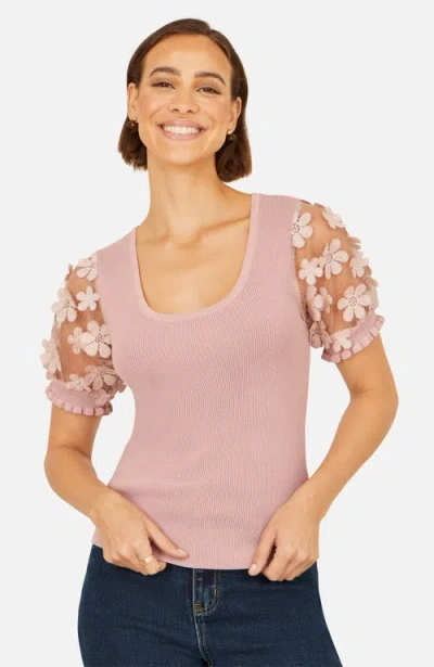 Yumi Floral Applique Knitted Top In Pink