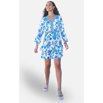 Yumi Floral Beach Tunic Dress In Blue