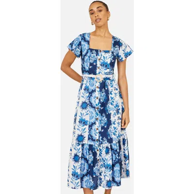 Yumi Floral Belted Midi Dress In Multi