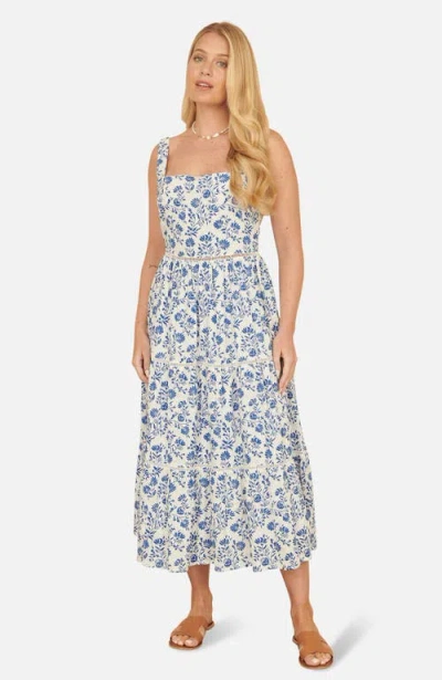 Yumi Floral Broderie Anglaise Midi Sun Dress In Blue
