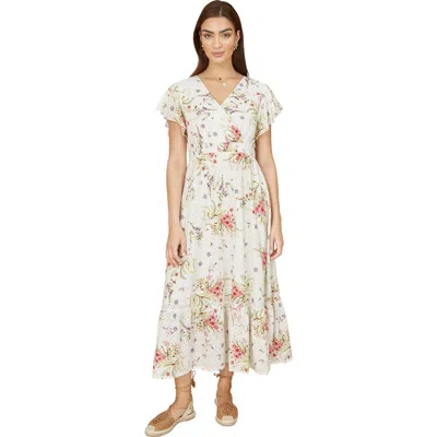 Yumi Floral Broderie Anglaise Wrap Midi Dress In White