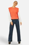 Yumi Floral Cable Knit Side Tie Pullover In Orange