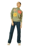 Yumi Floral Detail High Neck Knit Sweater In Green