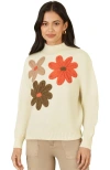 Yumi Floral Detail High Neck Knit Sweater In Neutral