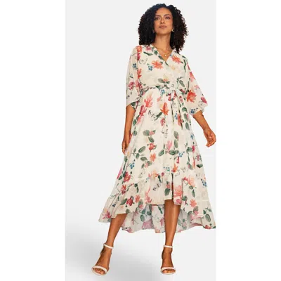 Yumi Floral Dip Hem Dress In White