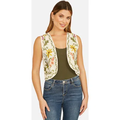 Yumi Floral Embroidered Cotton Waist Coat In Neutral