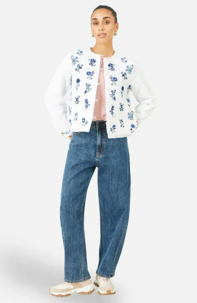 Yumi Floral Embroidery Cotton Jacket In Multi