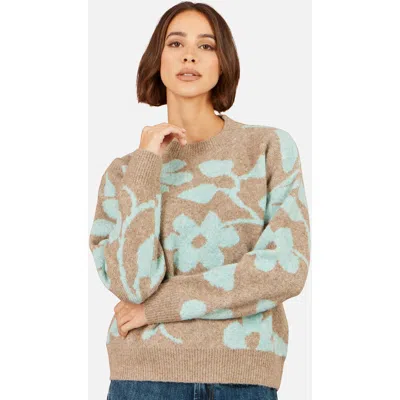 Yumi Floral Intarsia Relaxed Fit Jumper In Brown