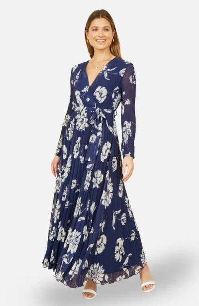 Yumi Floral Pleated Midi Wrap Dress In Multi