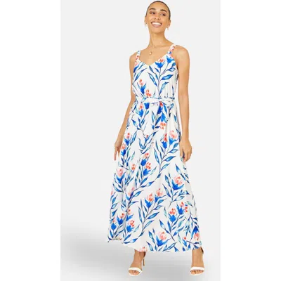 Yumi Floral Print Maxi Sun Dress In Blue