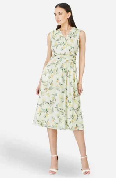 Yumi Floral Print Mesh Stretch Midi Dress In Neutral