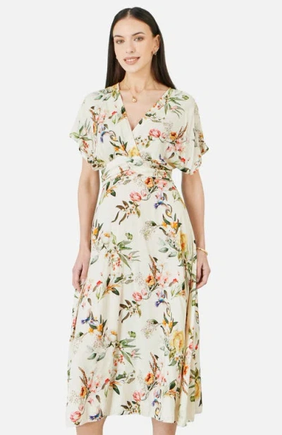 Yumi Floral Print Midi Dress In Neutral