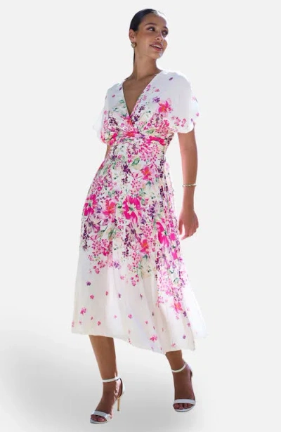 Yumi Floral Print Midi Dress In White