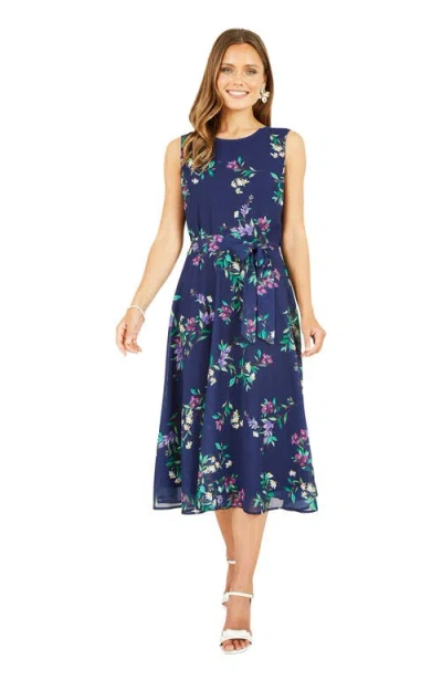 Yumi Floral Print Midi Skater Dress In Blue