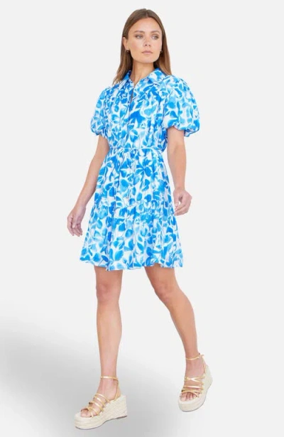 Yumi Floral Print Relaxed Shirt Dress In Blue