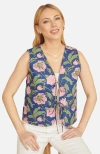 Yumi Floral Reversible Quilted Vest Jacket In Blue
