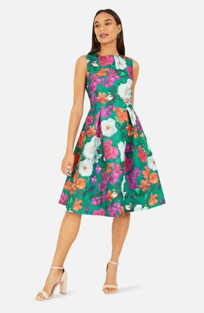 Yumi Floral Skater Dress In Gray