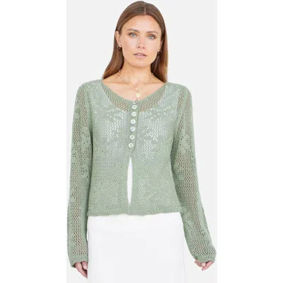 Yumi Flower Crochet Button Up Cardigan In Gray