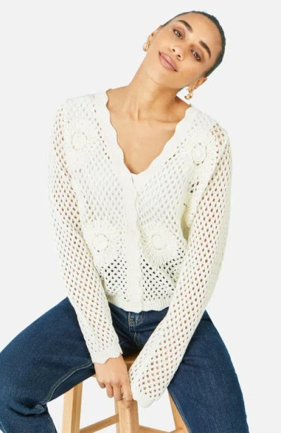 Yumi Flower Crochet Cardigan In White