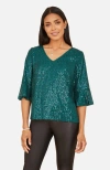 Yumi Fluted Sleeve Sequin Top In Multi