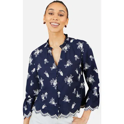 Yumi Fluted Sleeves V-neck Shirt In Blue