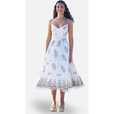 Yumi Foil Print Lace Trim Midi Sun Dress In Multi