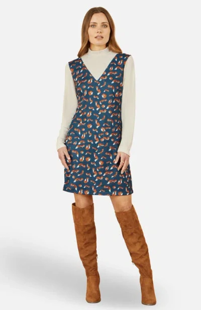 Yumi Fox Long Sleeve Layered Tunic Dress In Blue