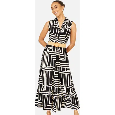 Yumi Geo Print Midi Shirt Dress In Black