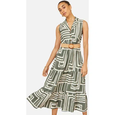 Yumi Geo Print Midi Shirt Dress In Green