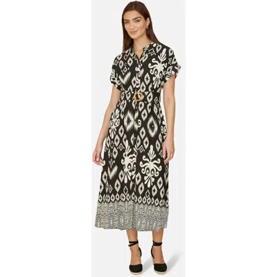 Yumi Geo Print Relaxed Midi Shirt Dress In Black