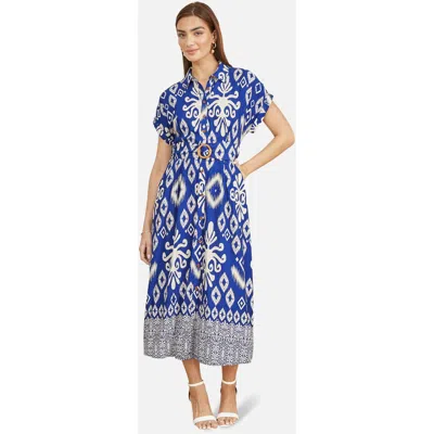 Yumi Geo Print Relaxed Midi Shirt Dress In Blue