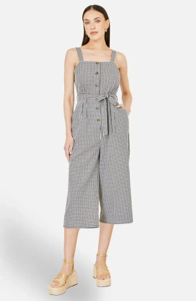 Yumi Gingham Button Through Jumpsuit In Black